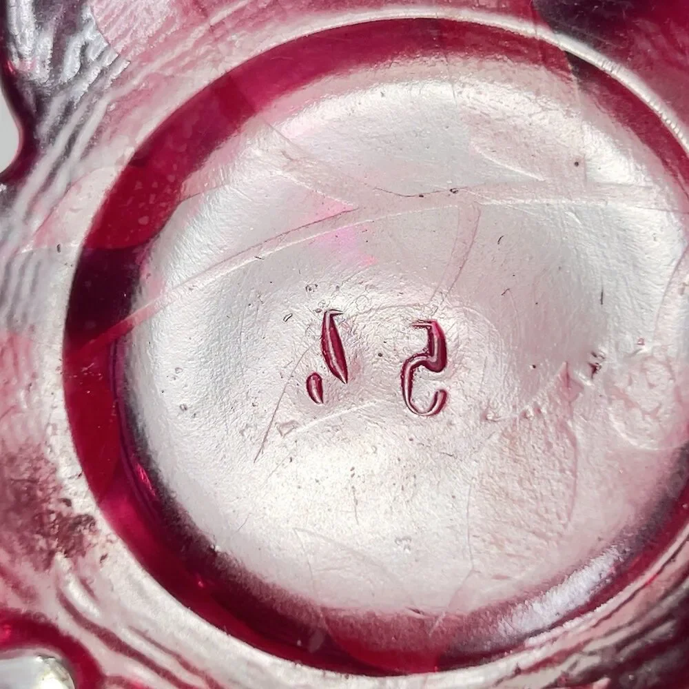 Y2K Vintage Iridescent Red Flower Design Glass Candle Holder Paper Weight 3”x1”h